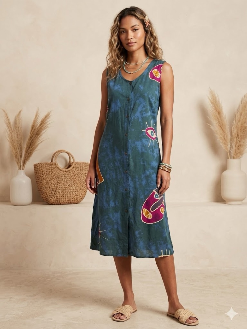 Boho Chic Artisan Print Resortwear Midi Dress